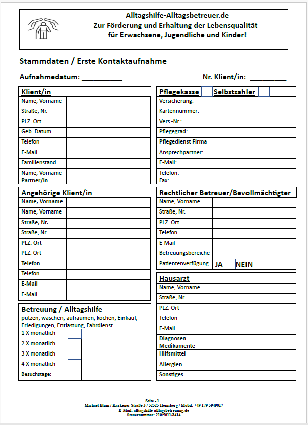 Alltagshilfe & Alltagsbetreuer Stammdaten Klient Alltagshilfe & Alltagsbetreuer Stammdaten Klient