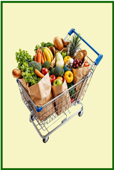 Ein Einkaufswagen, vollgepackt mit frischen Lebensmitteln und anderen Essentials, wartet darauf, den Haushalt zu versorgen. Die Alltagshelfer haben sich um alles gekümmert, um sicherzustellen, dass die Menschen, die sie betreuen, alles haben, was sie brauchen, um sich wohl zu fühlen.